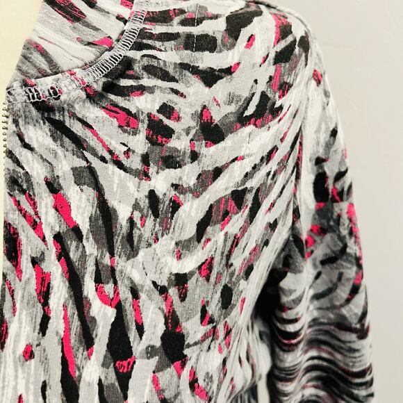 Additions By Chico's Women's Abstract Print Jacket Black Pink Gray size 0 (XS) - Picture 2 of 5